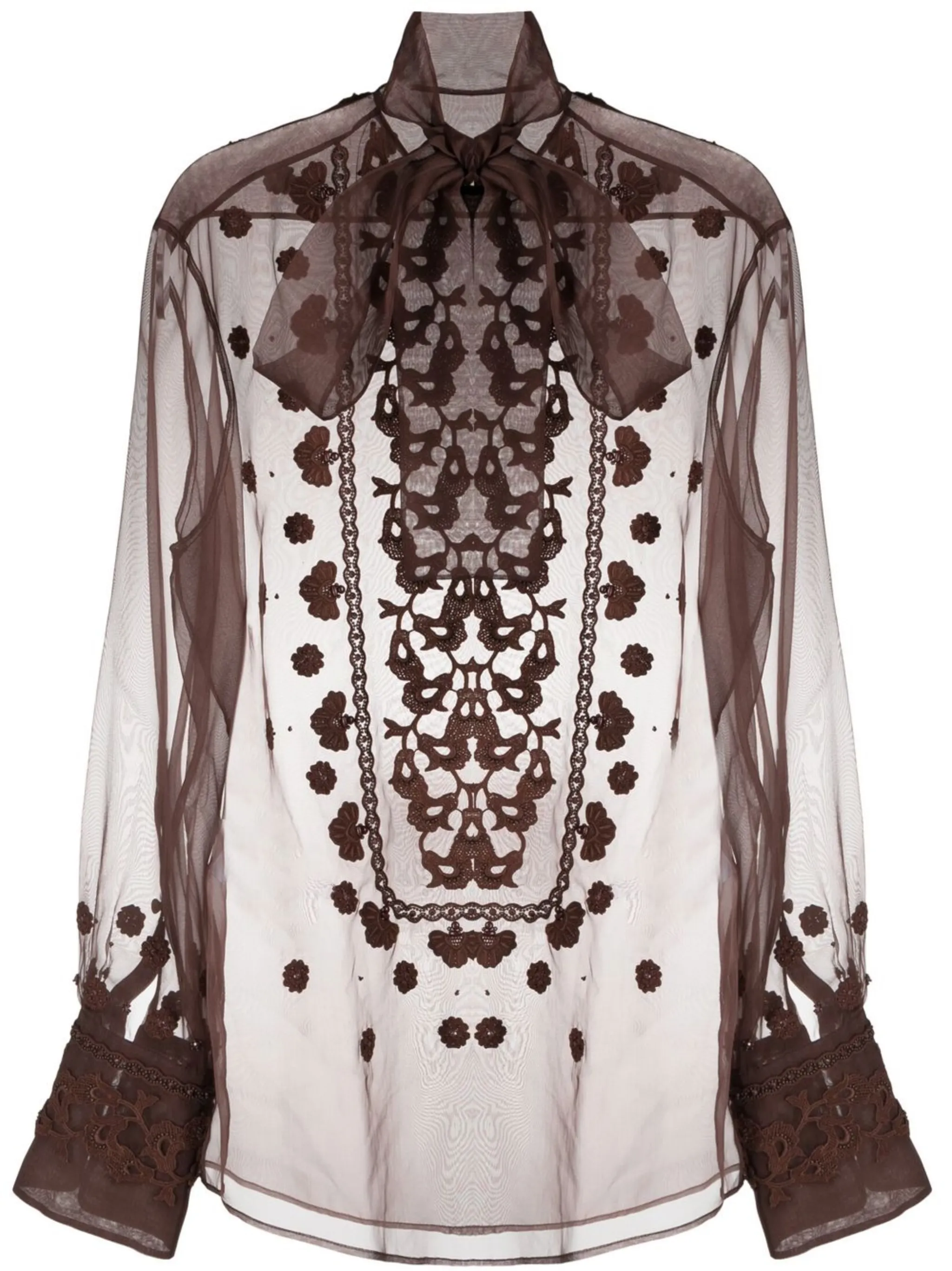 

Рубашка из органзы с вышивкой Valentino Garavani, коричневый