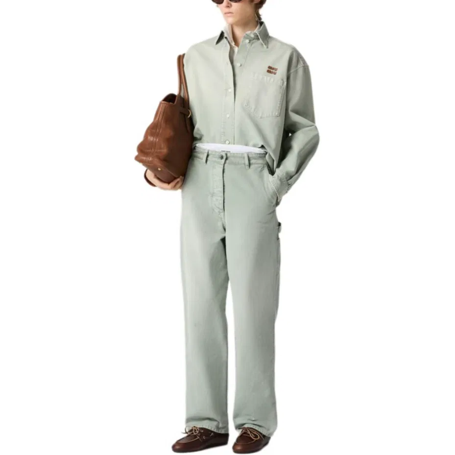 Рубашка Logo Gabardine MIU MIU, Green — фото 3