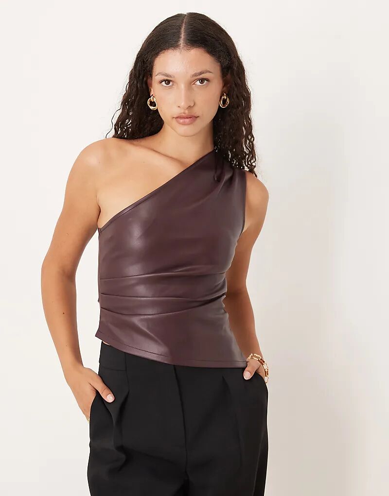 

Топ Gina Tricot из искусственной кожи на одно плечо бордового цвета