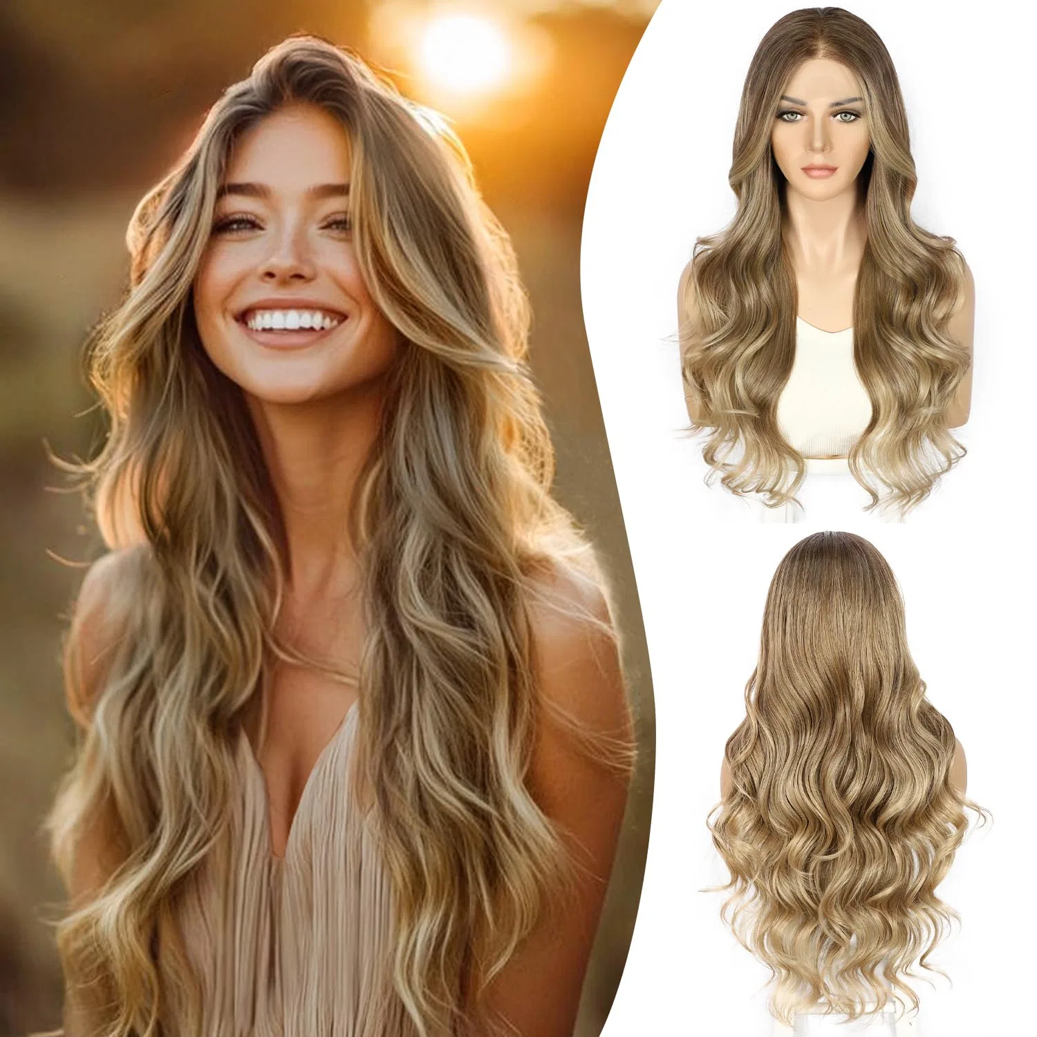 Женский парик «Lace Front Ombre Blonde Body Wave Balayage» 26 дюймов от Sapphirewigs Sapphirewigs, Blonde With Ash Blonde Tips