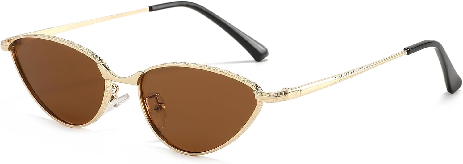 

Солнцезащитные очки LJCZKA в стиле ретро, ​​овальные, для женщин, 90-е годы, маленькие овальные очки «кошачий глаз», модные винтажные очки в стиле 2000-х, узкие, с защитой от УФ-излучения UV400, Gold Brown