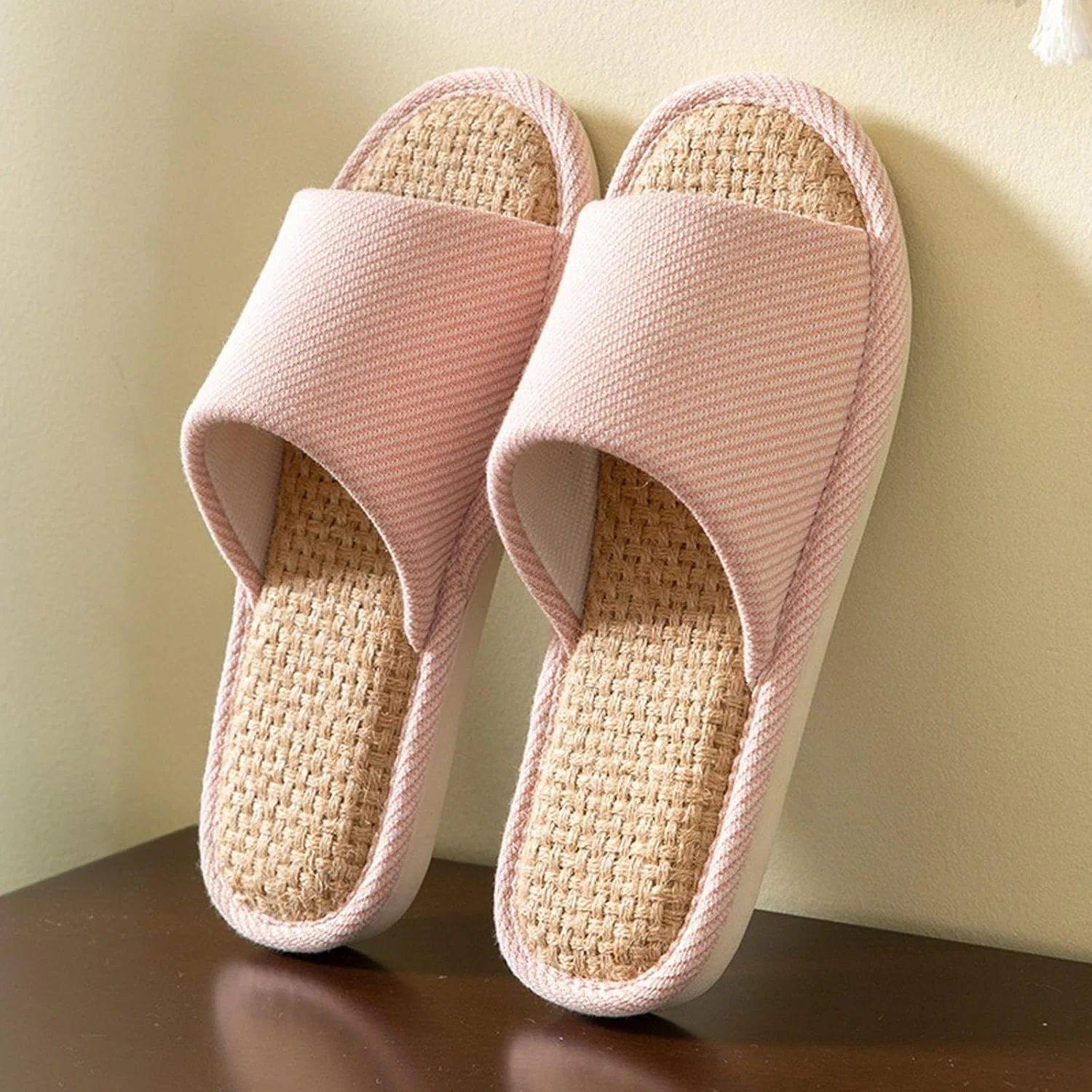 Шлепанцы Badeschuhe Damen Sandalen Herren Badelatschen Leichte Leinen Hausschuhe für Frauen Perfect für Drinnen Bequeme Schuhe für Paare Stilvolles und Gemütliches Design Generic, Pink — фото 2