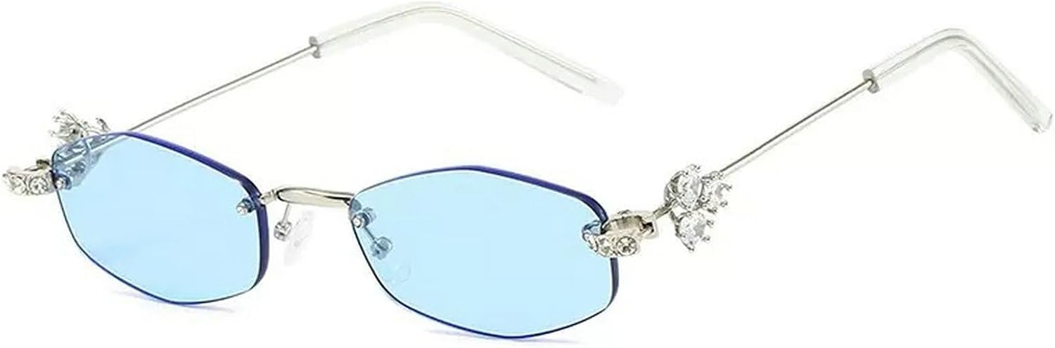 

Солнцезащитные очки без оправы с многоугольными линзами для женщин, с блестками, 2025 год, роскошные модные очки с бриллиантами для леди, ретро-очки с блестками mincl, C1