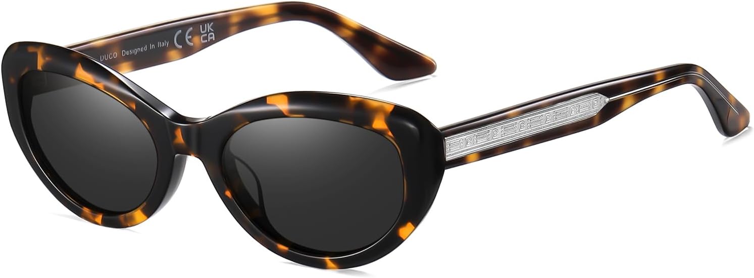 

Винтажные солнцезащитные очки DUCO «кошачий глаз» для женщин, ретро-очки овальной формы с поляризацией, модные узкие очки в стиле 90-х с защитой от УФ-излучения, модель DC2362, Tortoise Frame Gray Lens