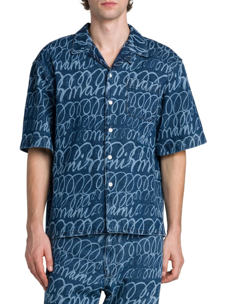 

Рубашка Scribble Denim Camp Marni, цвет Blue Kyanite