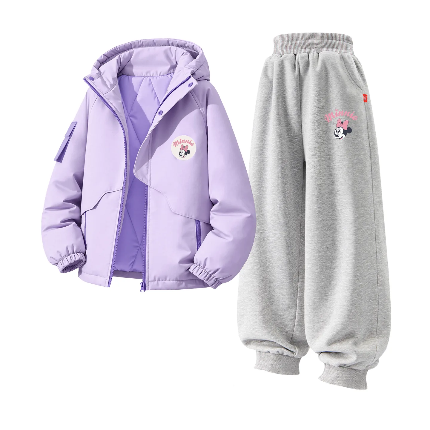 Детская толстовка с капюшоном для спорта и отдыха Disney, [Thickened and Fleece-Lined]Dini Crew Neck Hook-and-Loop Soft Purple+Di Lift Eye K Gray