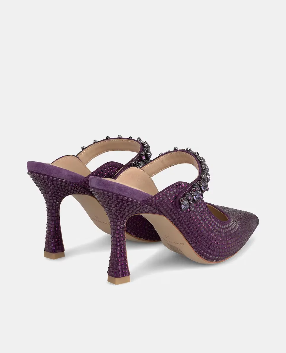 Женские туфли-лодочки с открытым носком и ремешком из стразов Alma en Pena, фиолетовый — фото 3