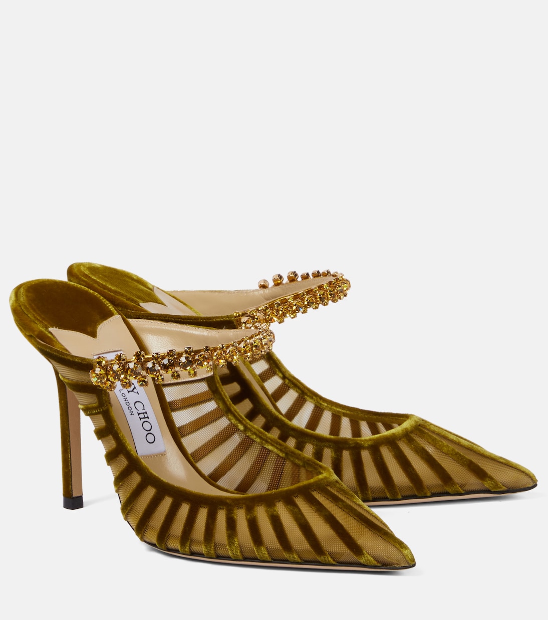 Мюли Bing 100 из бархата и сетки с декором Jimmy Choo, Citrine