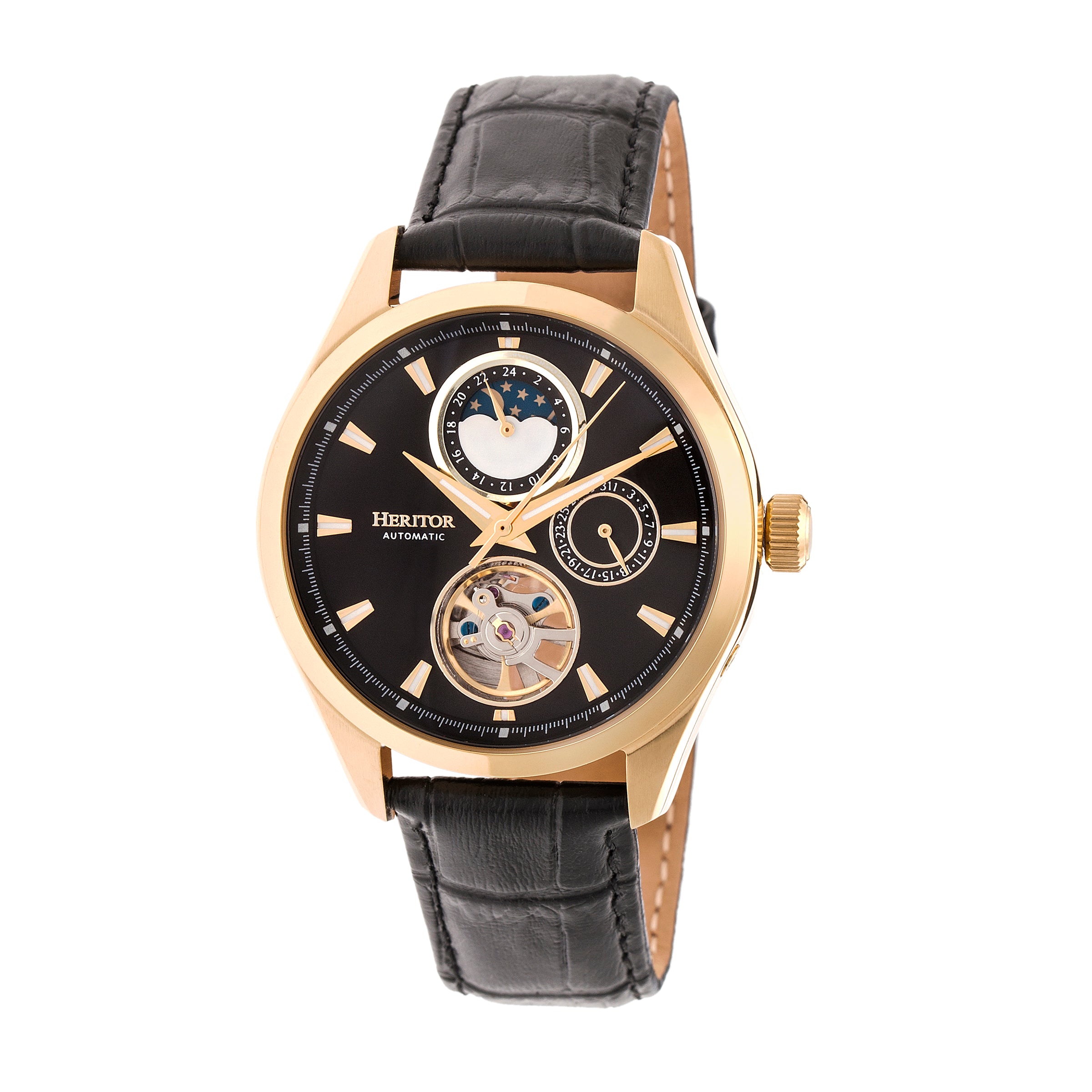 

Часы Sebastian Semi-Skeleton с кожаным ремешком Heritor Automatic, золотой