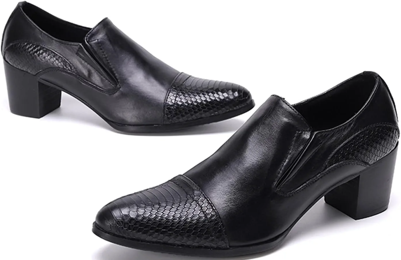 Мужские туфли Santimon из натуральной кожи черного цвета с толстым каблуком - лоферы без шнурков с декоративным металлом, заклепками, тиснением и молнией - для вечеринок, официальных мероприятий, готического стиля и офиса, черный — фото 3