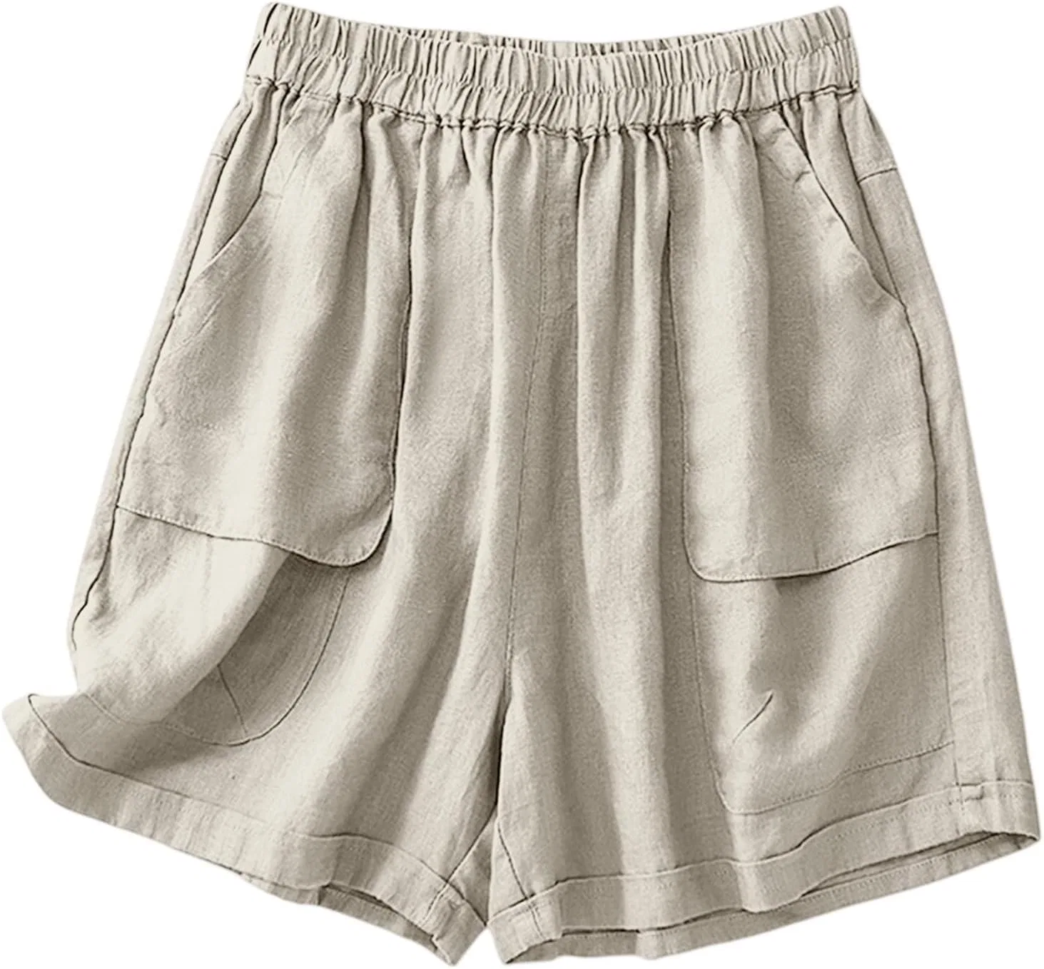 Бермуды женские с карманами, на эластичном поясе, Beige