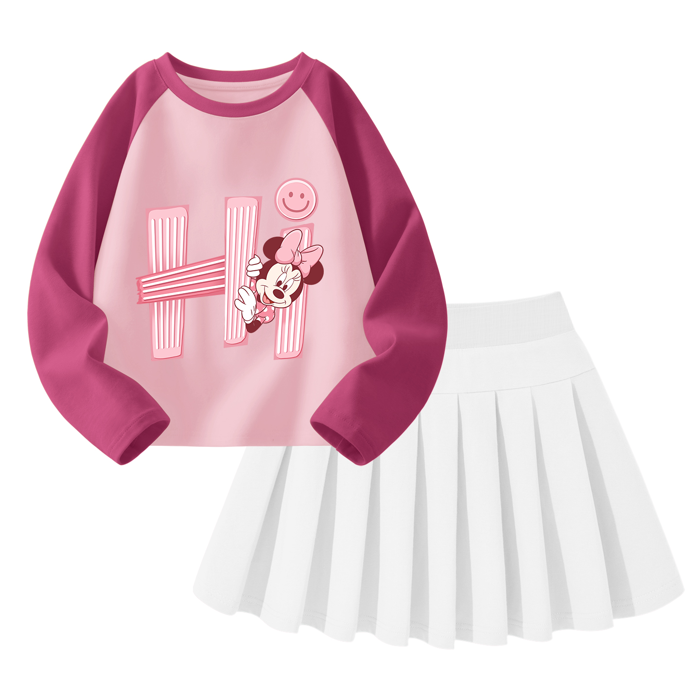 

Детская повседневная спортивная футболка с круглым вырезом и коротким рукавом Disney, dihui fuchsia+solid color белый