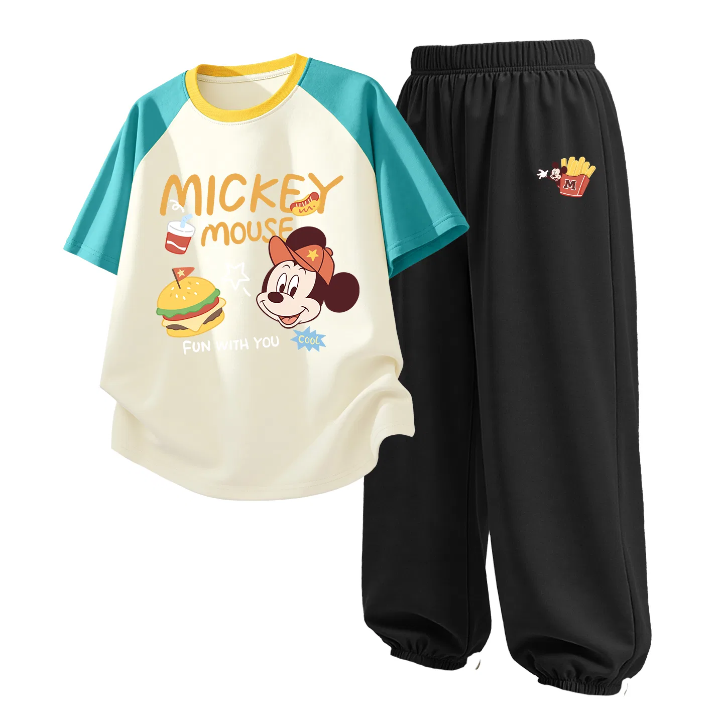 Детский спортивный костюм Casual Sportswear 2 Piece Set Disney, Di Hamburger Milk Green+Di French Fries K Black
