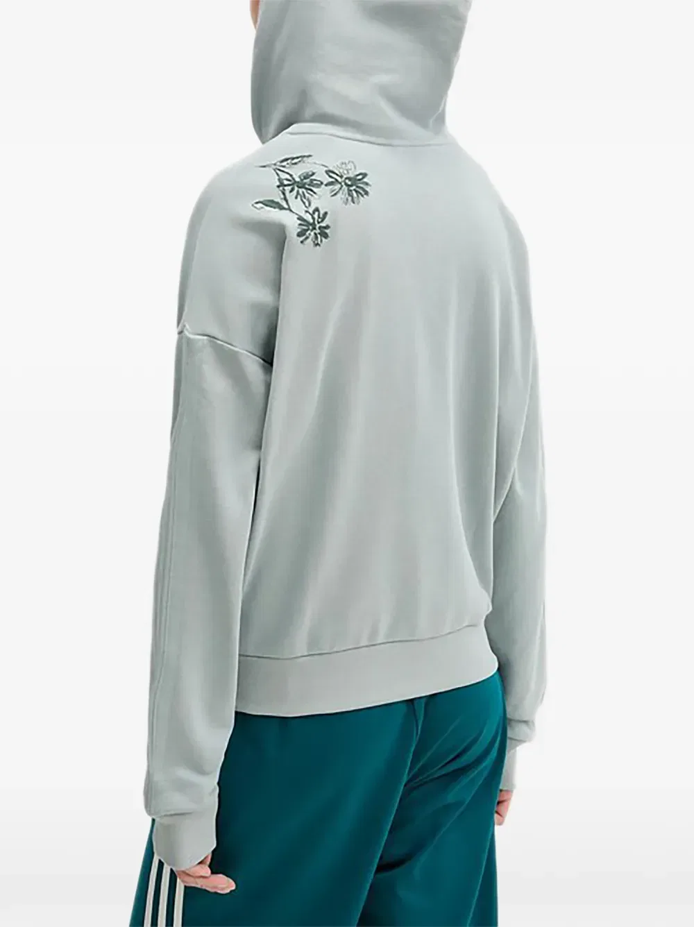 Толстовка на молнии с цветочной вышивкой Adidas, зеленый — фото 3