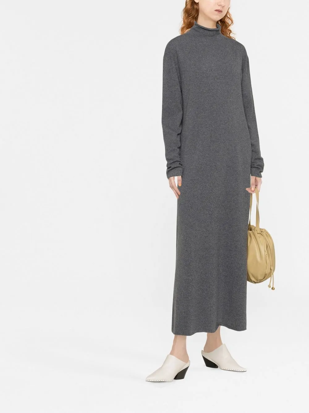 Трикотажное платье с высоким воротником JIL SANDER, серый — фото 2