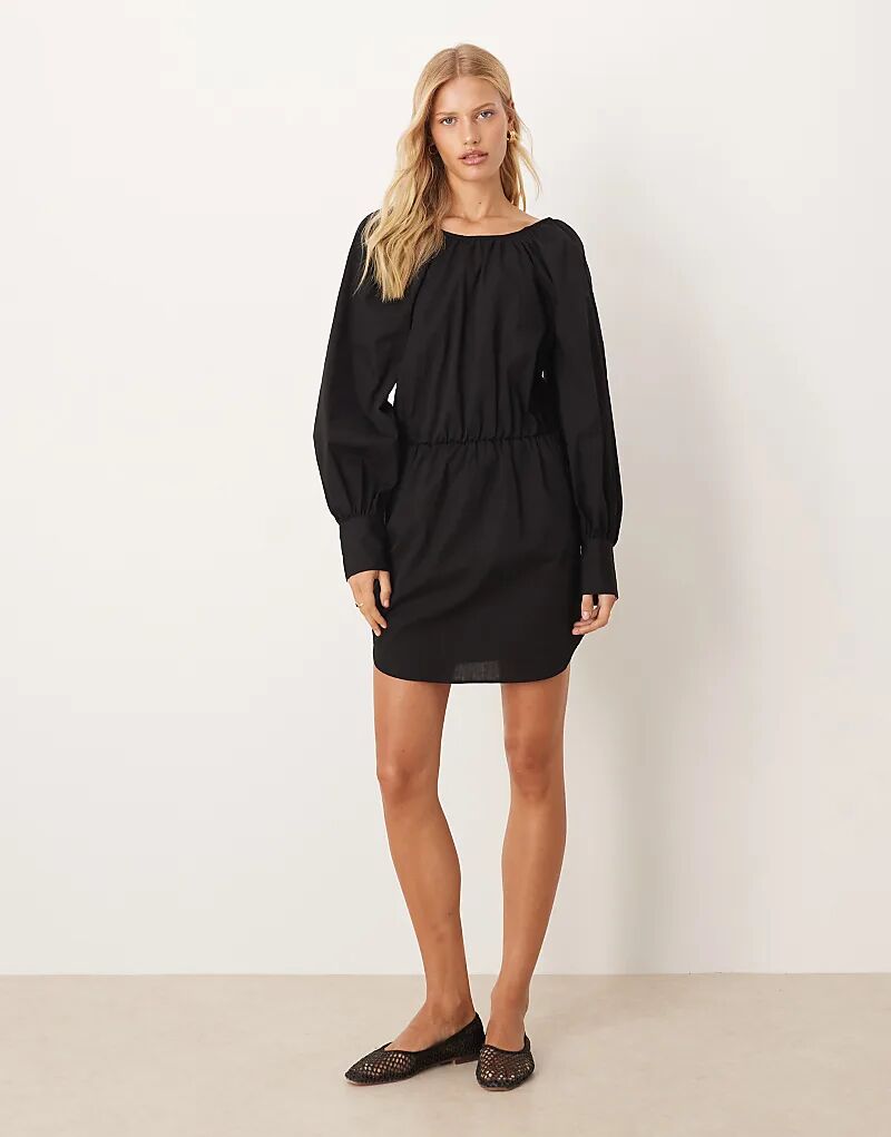 

Платье-блузон мини из плотного поплина ASOS DESIGN с завязками сзади, черное