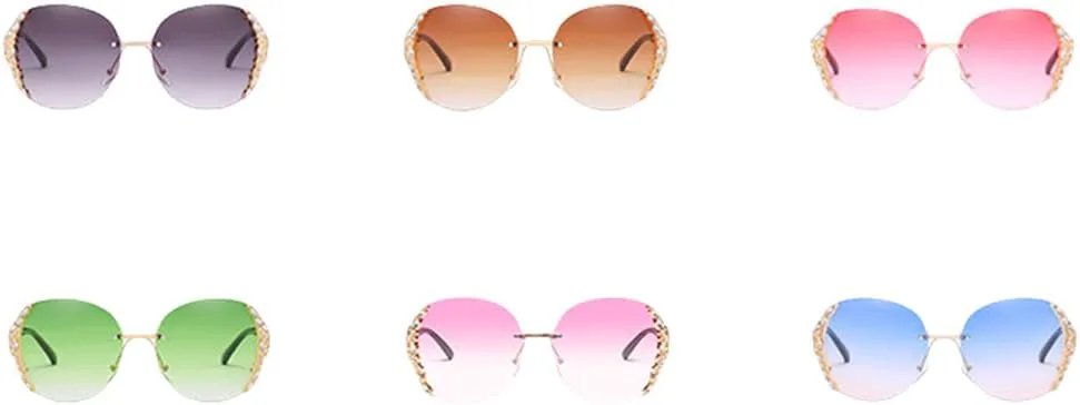 

Женские солнцезащитные очки без оправы, роскошные очки с стразами, большие солнцезащитные очки, винтажные очки для женщин, градиентные модные очки TKKTLLT, Gold-blue