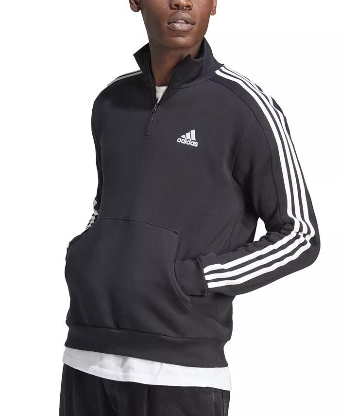 

Мужской флисовый свитшот с 3 полосками Essentials и молнией до четверти adidas, черный