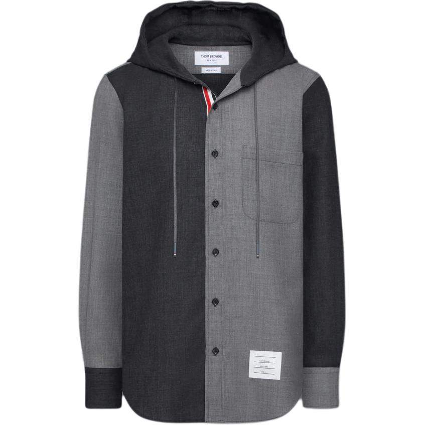 

RWB Striped Drawstring Hooded Shirt THOM BROWNE, серый