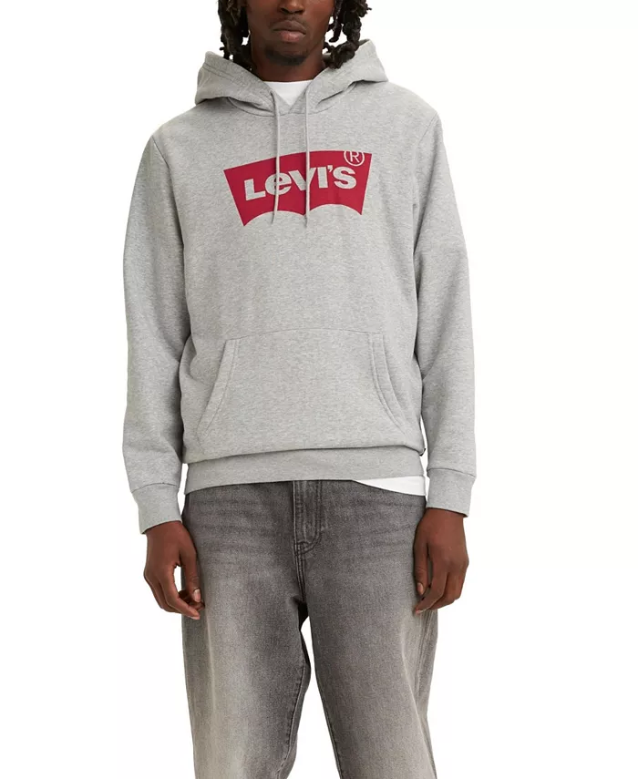 

Мужская худи Regular Fit с принтом в виде крыла летучей мыши и логотипом Levi's, серый