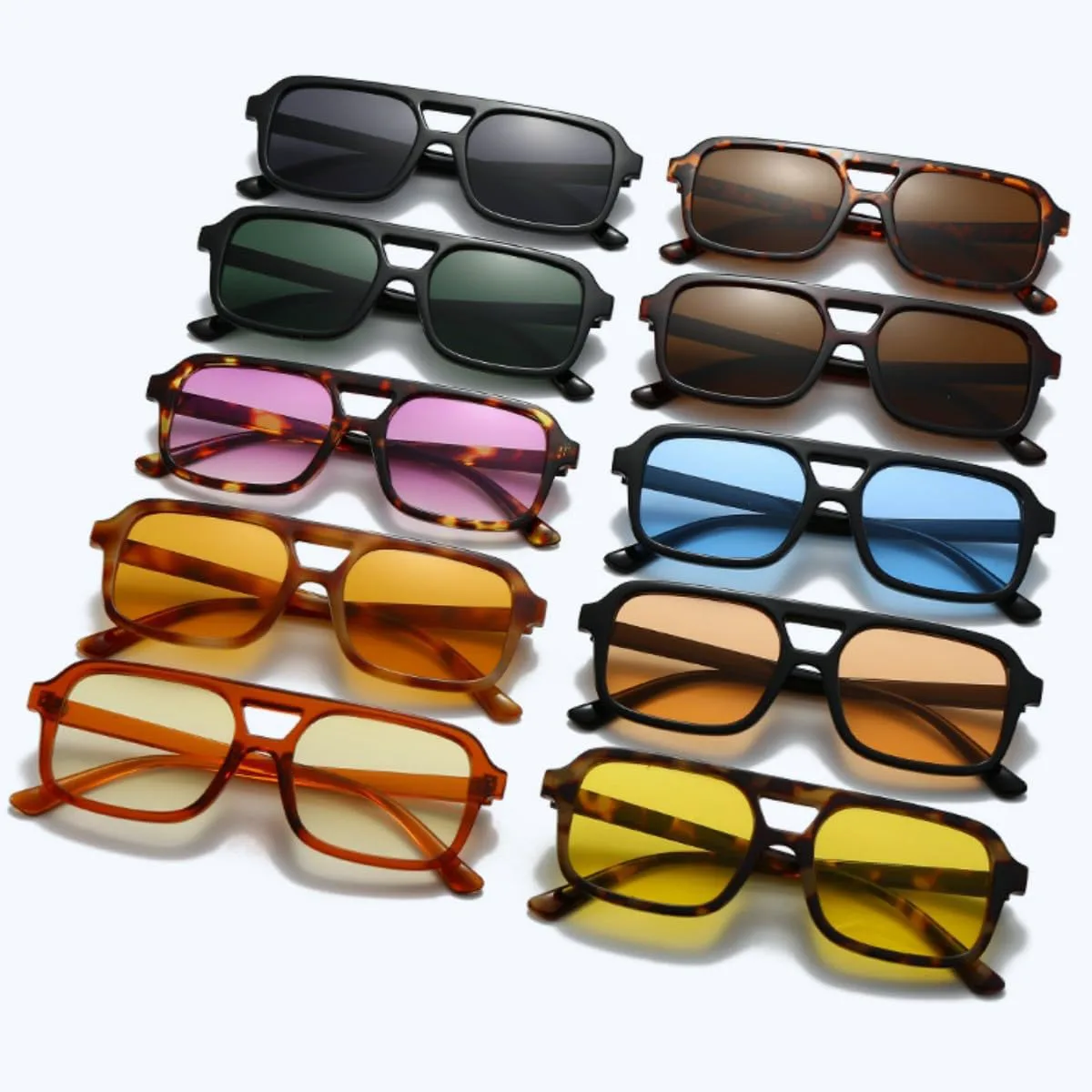 

Ретро-солнцезащитные очки-авиаторы для мужчин и женщин, винтажные, 70-х годов, квадратные, с двойной перемычкой, модные прямоугольные BAWUYI, Leopard Frame/Brown Lens