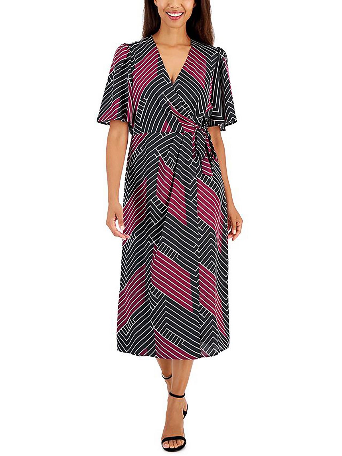 

Женское платье-халат миди с принтом Anne Klein, цвет black/chianti multi