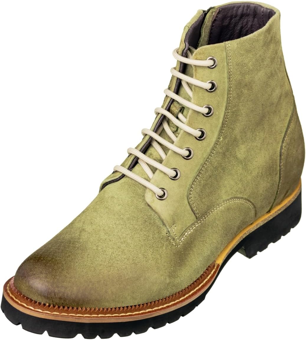 

Мужские невидимые ботинки-туфли CALTO с эффектом увеличения роста - оливковая нубуковая кожа, шнуровка/молния, повседневные ботинки - увеличивают рост на 8 см - K24402 - размер 11.5 D(M) US