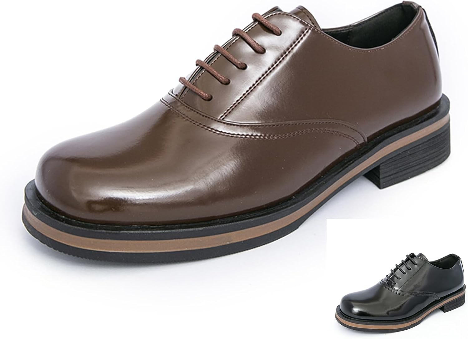 

Мужские кожаные туфли OXNEUHG с квадратным носком на платформе, классические оксфорды с шнуровкой, низкий каблук, дерби, повседневные, для офиса, свадьбы и официальных мероприятий, коричневый