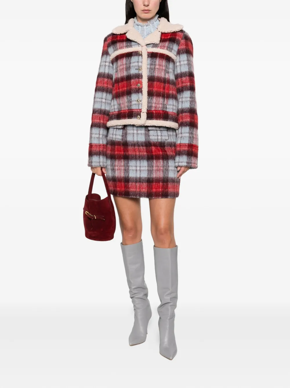 Клетчатая юбка мини с карманами Nº21, красный — фото 2