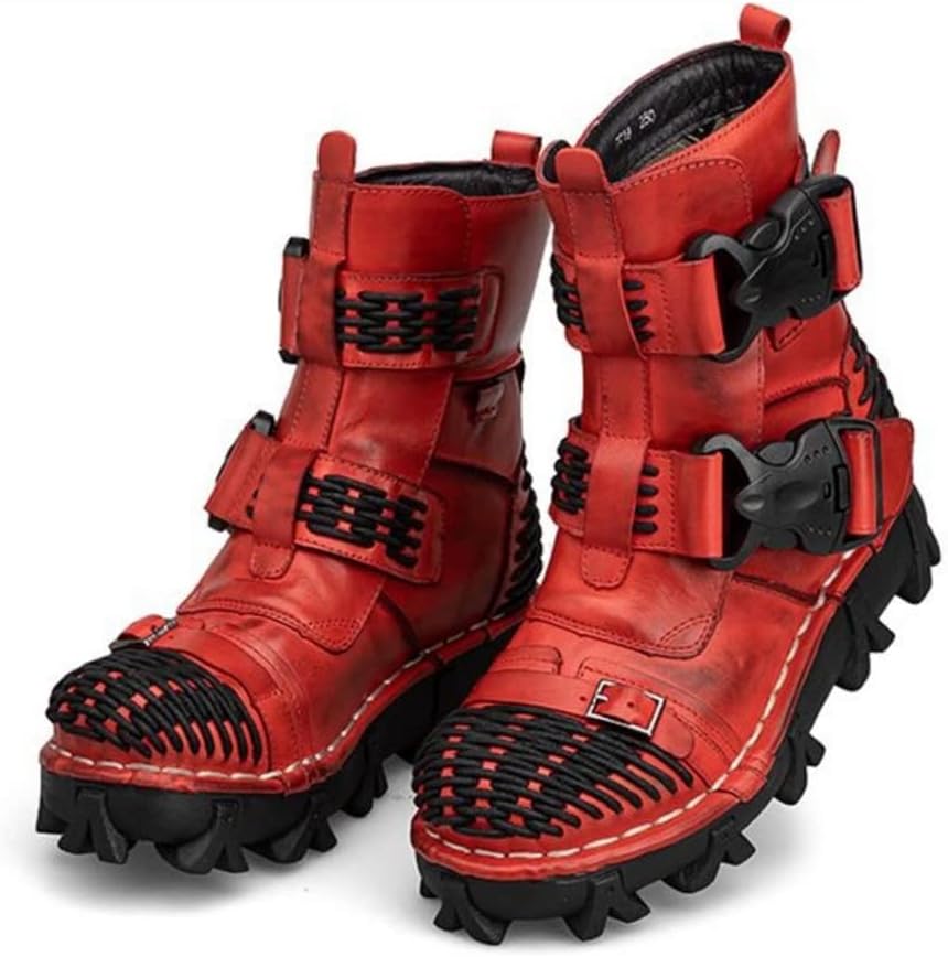 

Мужские кожаные ботинки в винтажном стиле, тактические военные походные ботинки на шнуровке, модные кожаные ботинки средней высоты Hfuhlk, красный