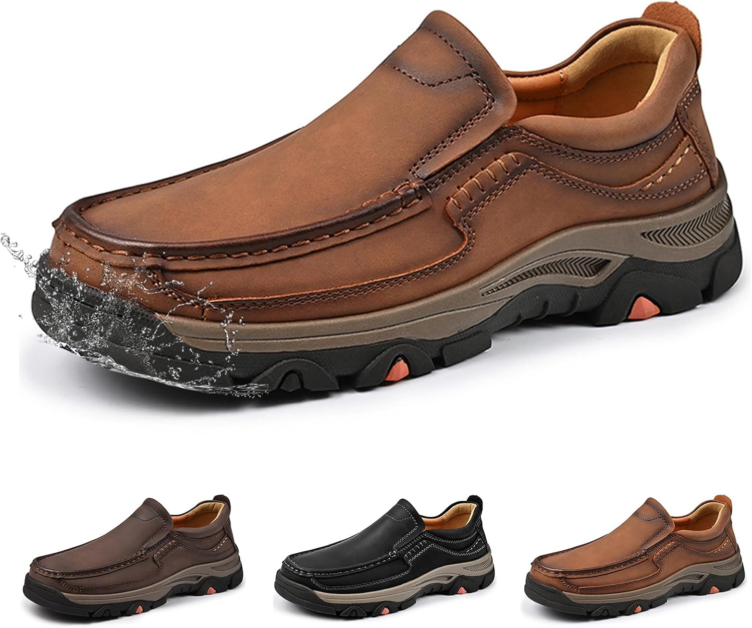 

Мужские лоферы из кожи, водонепроницаемые, без шнурков, для вождения и повседневной носки, мягкие, легкие и удобные деловые туфли для ходьбы и походов Generic, светло-коричневый