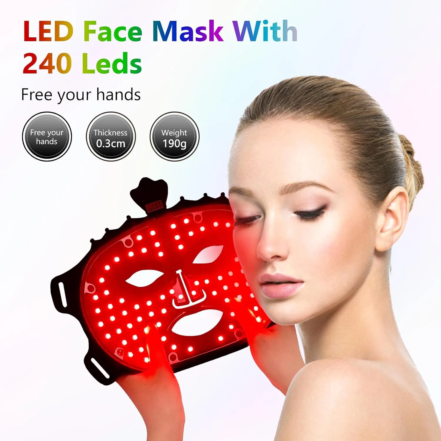Маска для лица Usuielight — LED с красным светом, 7 цветов , Black, 190 г — фото 4