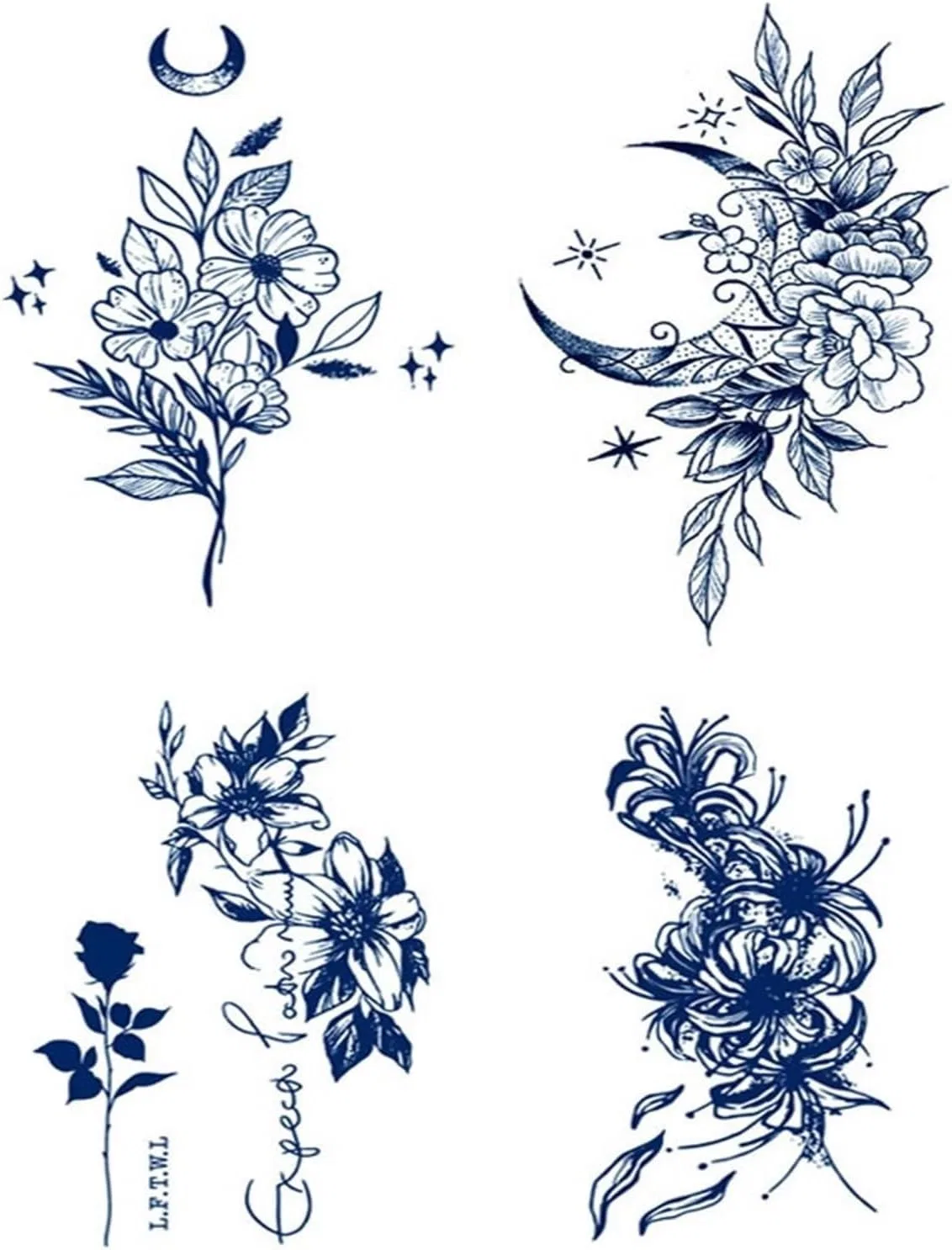 Временные татуировки, набор 4 шт, Petit Flower, One Color, S