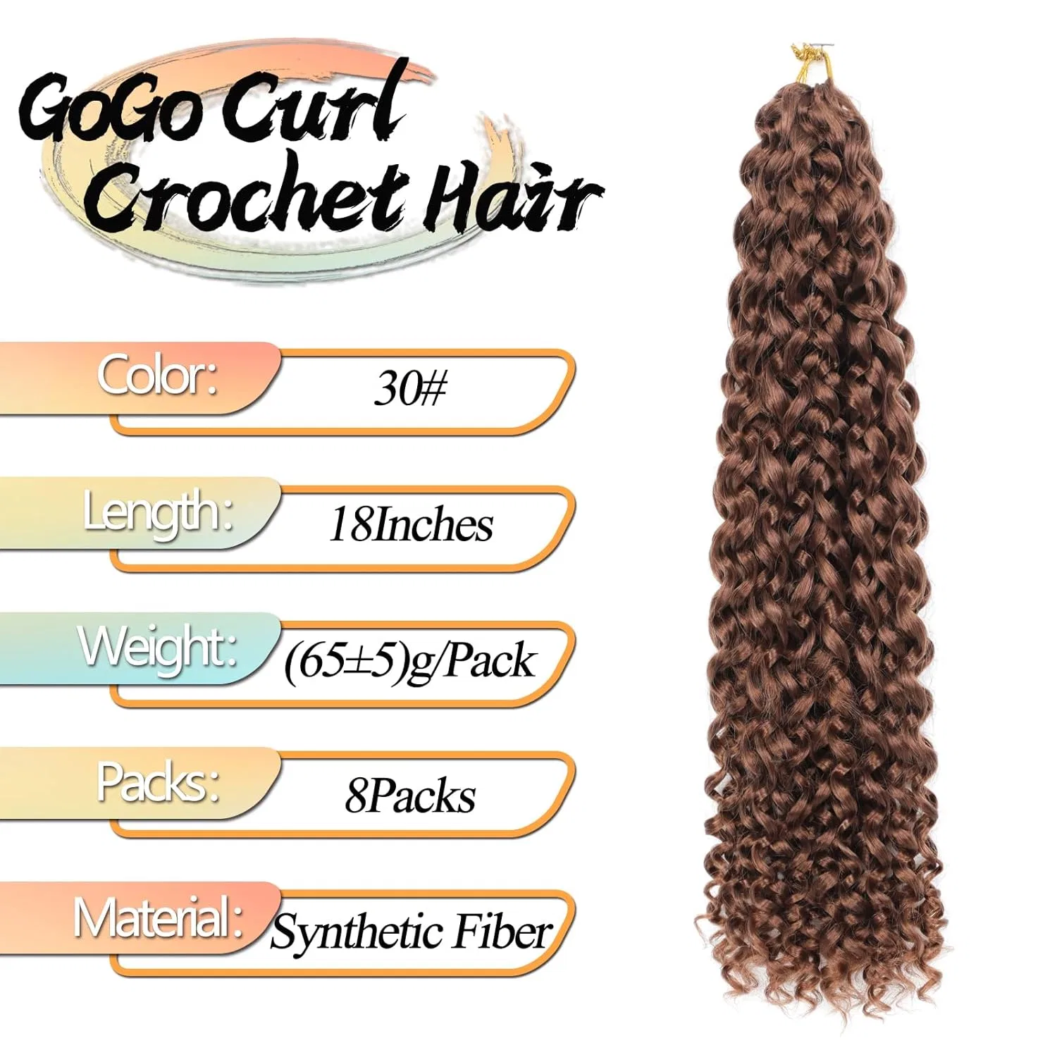 Набор из 8 упаковок GoGo Curl Crochet Hair, 18 дюймов, длинные кудрявые волосы для наращивания (30#, 18 дюймов, 8 упаковок) Fanlutyin, 30# — фото 2