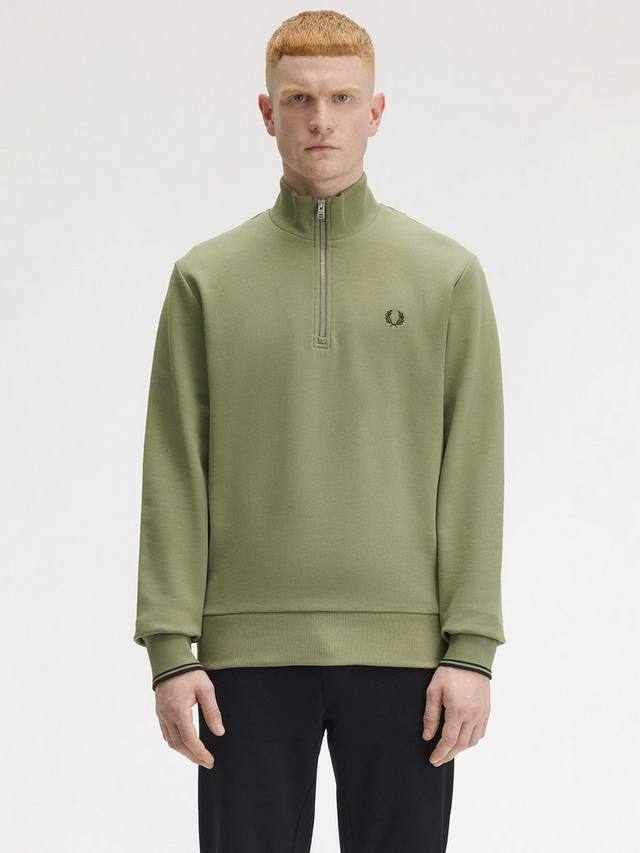 

Полузастёгивающийся хлопковый свитшот Fred Perry, Olive Mint