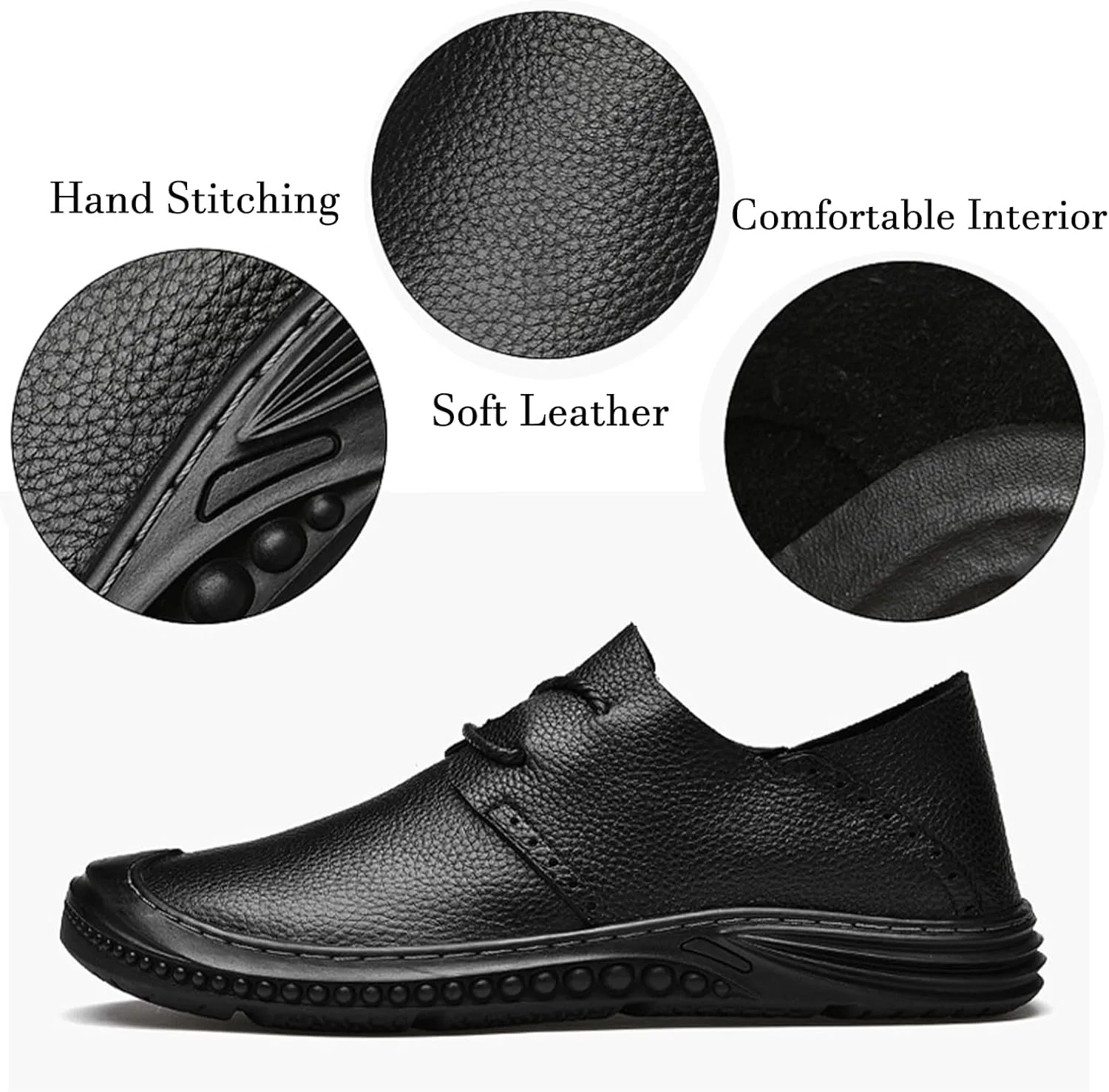 

Мужские мягкие кожаные лоферы с шнуровкой, плоская подошва, ручная прошивка, комфортная мягкая подошва, удобные обувь для вождения и прогулок, повседневные нарядные лоферы Lossarye, черный