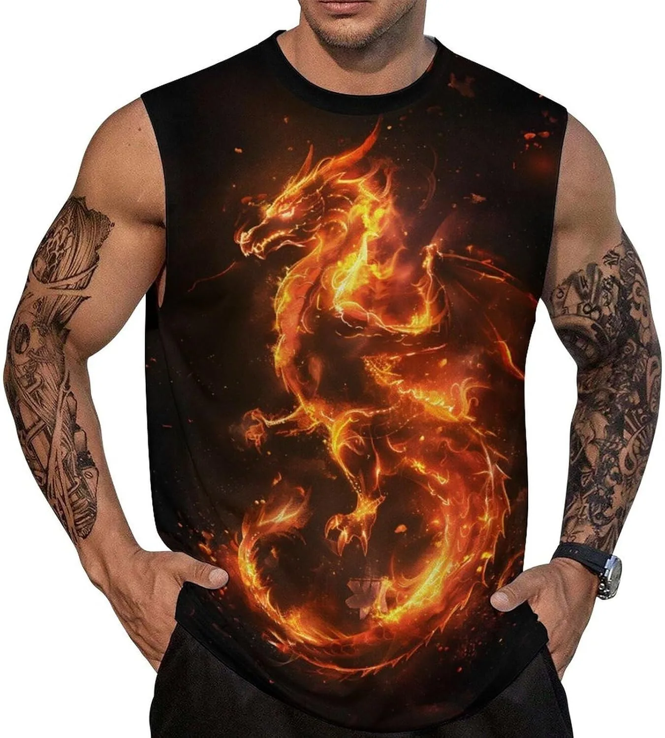

Футболка-майка Fire Dragon Print для мужчин BarbedRose