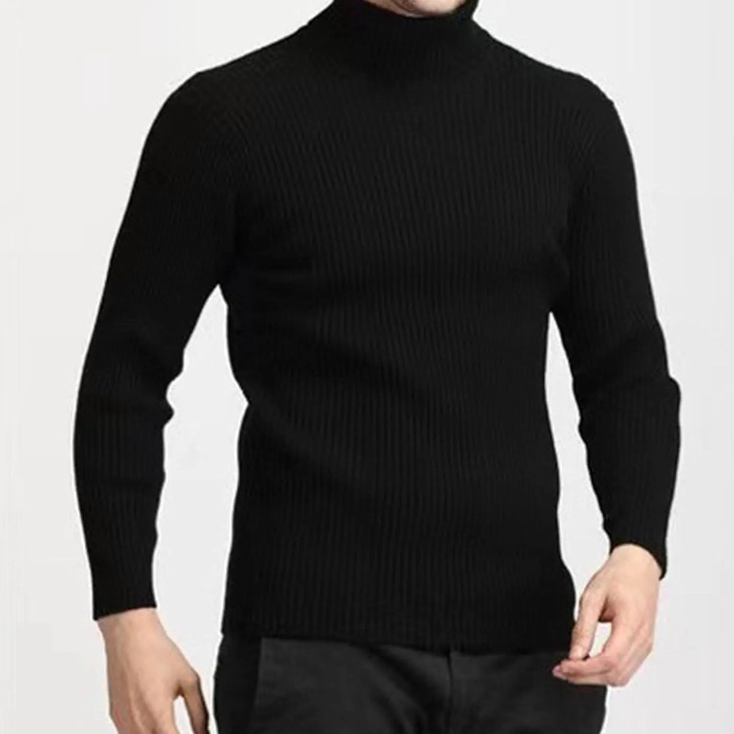Мужской водолазка осенний свитер рифленый slim fit — фото 2