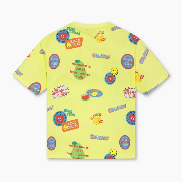 Детская футболка Color Spatch жёлто-зелёная от Benetton Kids — фото 2