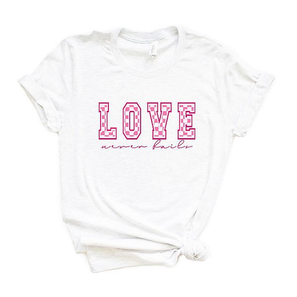 

Футболка с принтом в клетку Love never fails Simply Sage Market, White, Белый, Футболка с принтом в клетку Love never fails Simply Sage Market, White