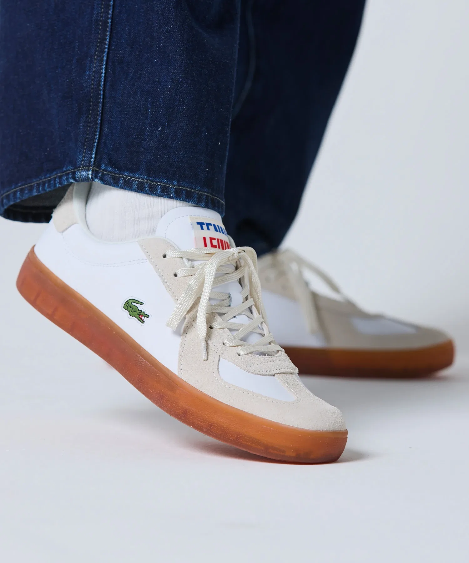 Мужские кожаные кроссовки LACOSTE BASESHOT PRO 126 1 SMA с замшевыми вставками белые