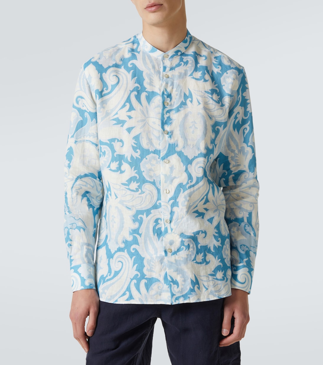 Цветочная льняная рубашка Etro, Print On Blue Base — фото 3