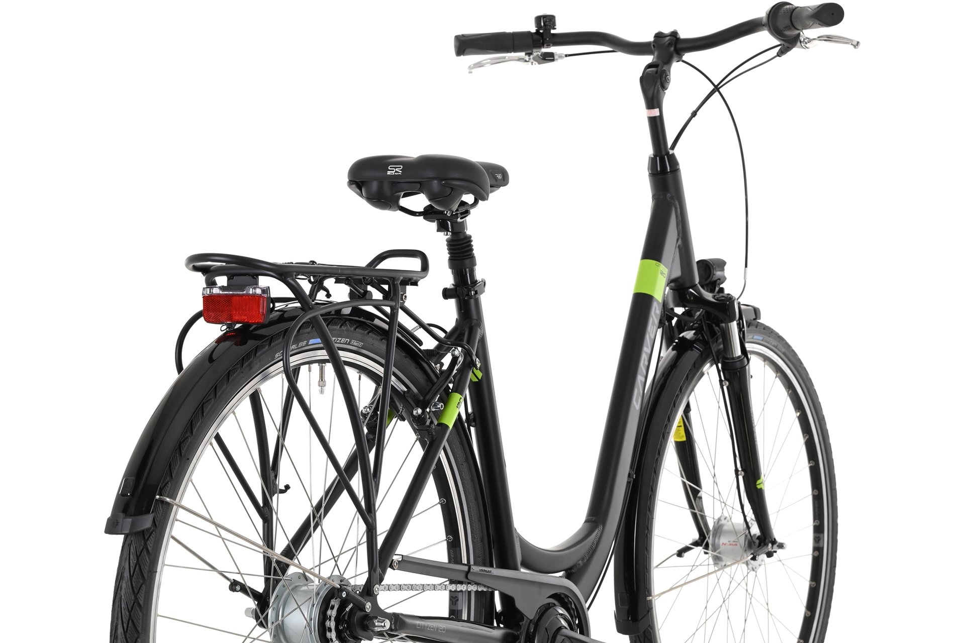 Городской велосипед Carver Cityzen 120 - 28 дюймов - Tiefeinsteiger - 2024, цвет Schwarz|black applegreen darkgrey — фото 3