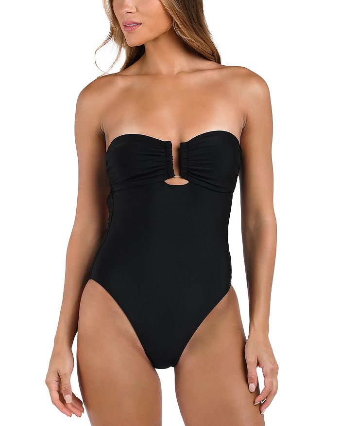 

Слитный купальник Emilia Solid Bandeau V Wire L'AGENCE, черный
