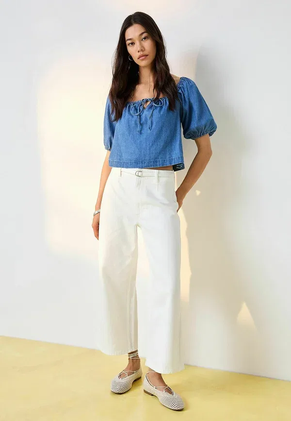 Джинсы Regular fit wide leg high waist crop, Next, белый — фото 2
