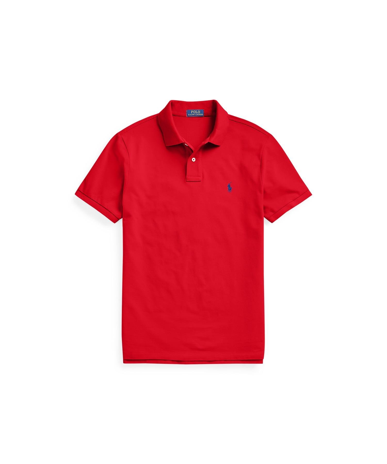 Поло-рубашка из сетчатой ткани приталенного кроя, сшитая. Polo Ralph Lauren, 600 Red — фото 2
