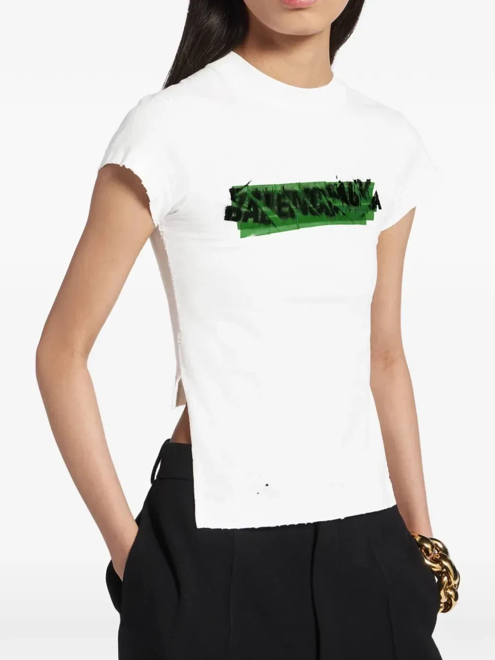 Футболка с логотипом с эффектом потертости Messy Spray BALENCIAGA, белый — фото 3