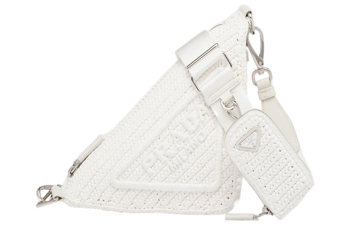 

Треугольная плечевая сумка через плечо для женщин из плетеной соломки, лозы и волокна рафии белого цвета PRADA