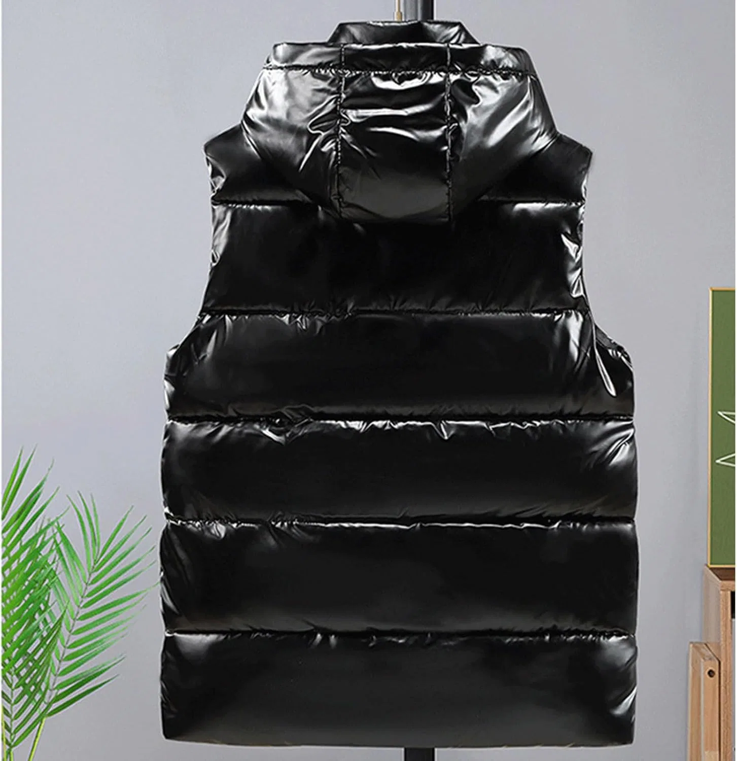 Мужской блестящий зимний пуховый жилет со съемным капюшоном, теплая толстая куртка, стеганая куртка на молнии без рукавов, повседневный жилет для активного отдыха — фото 3