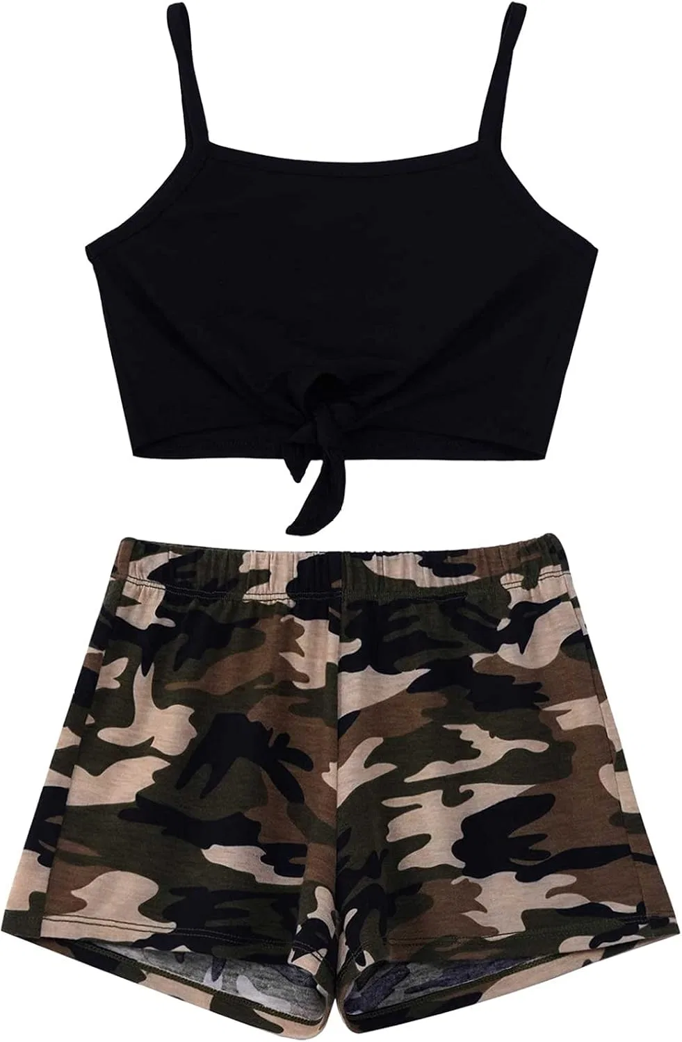 Детский спортивный костюм с камуфляжным принтом Choomomo, топ и шорты, Green_camouflage — фото 3